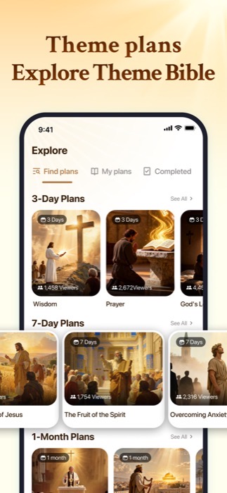 Explore screen with themed reading plans