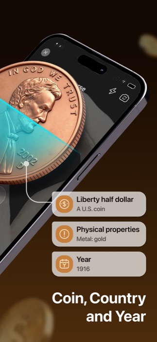 Coin Scanner & AI Identifier — camera view identifying a coin